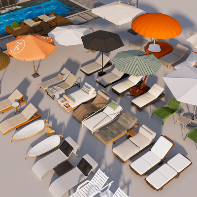  现代户外躺椅 懒人椅su模型 