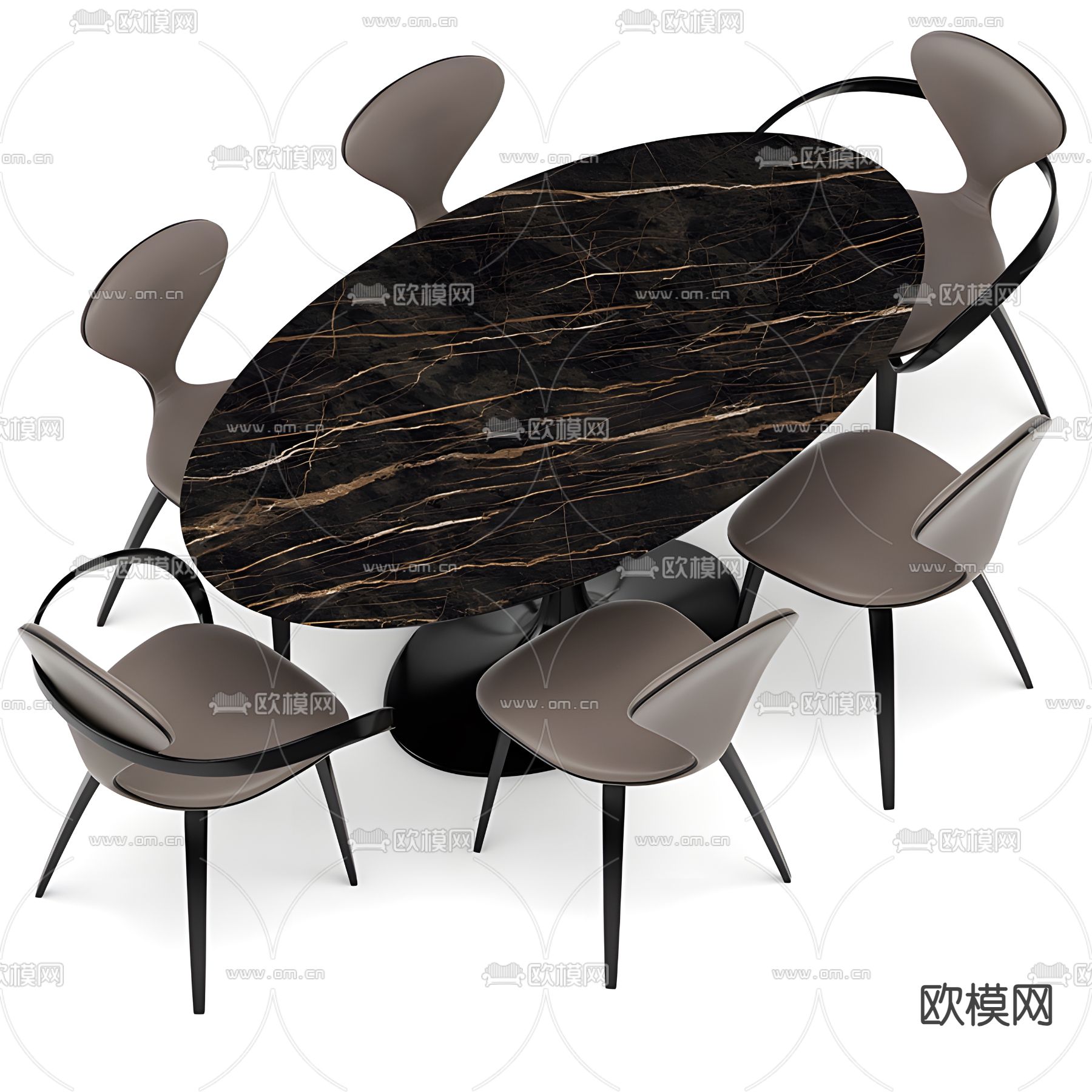 椭圆餐桌椅3d模型下载（渲染图1）