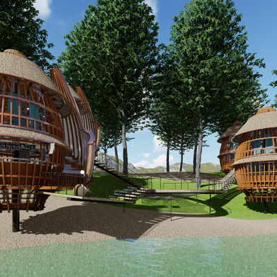  民宿林中木屋su模型 