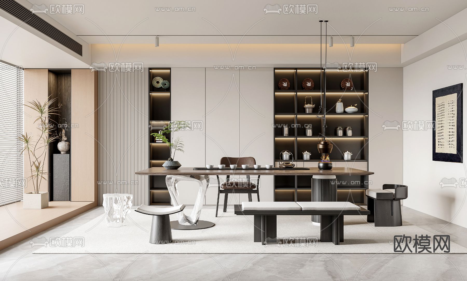 现代茶室 品茶室3d模型下载（渲染图1）