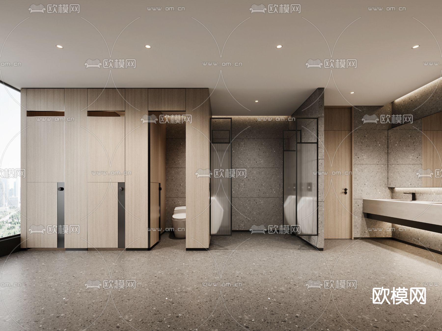 现代公共卫生间su模型下载（渲染图2）
