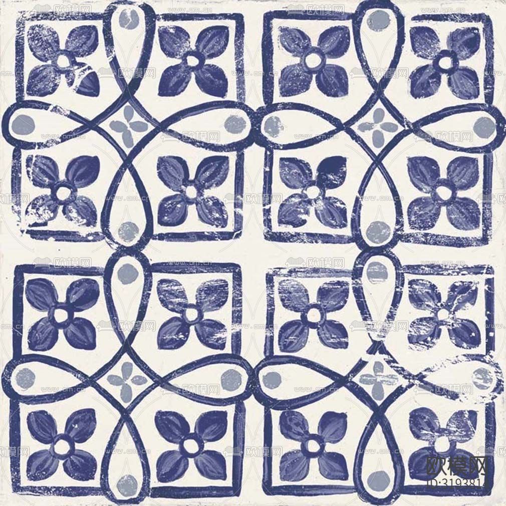 白色现代简约花砖贴图下载