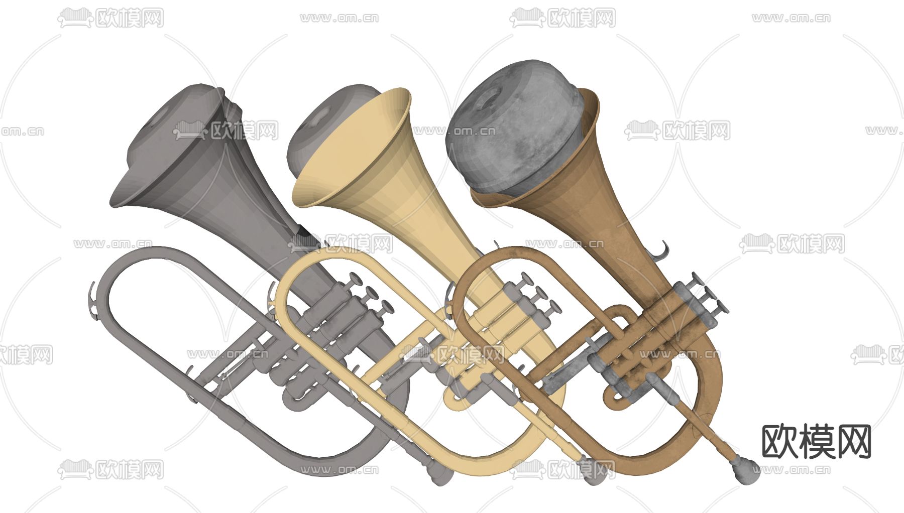 西洋乐器 短笛 萨克斯su模型下载（渲染图1）