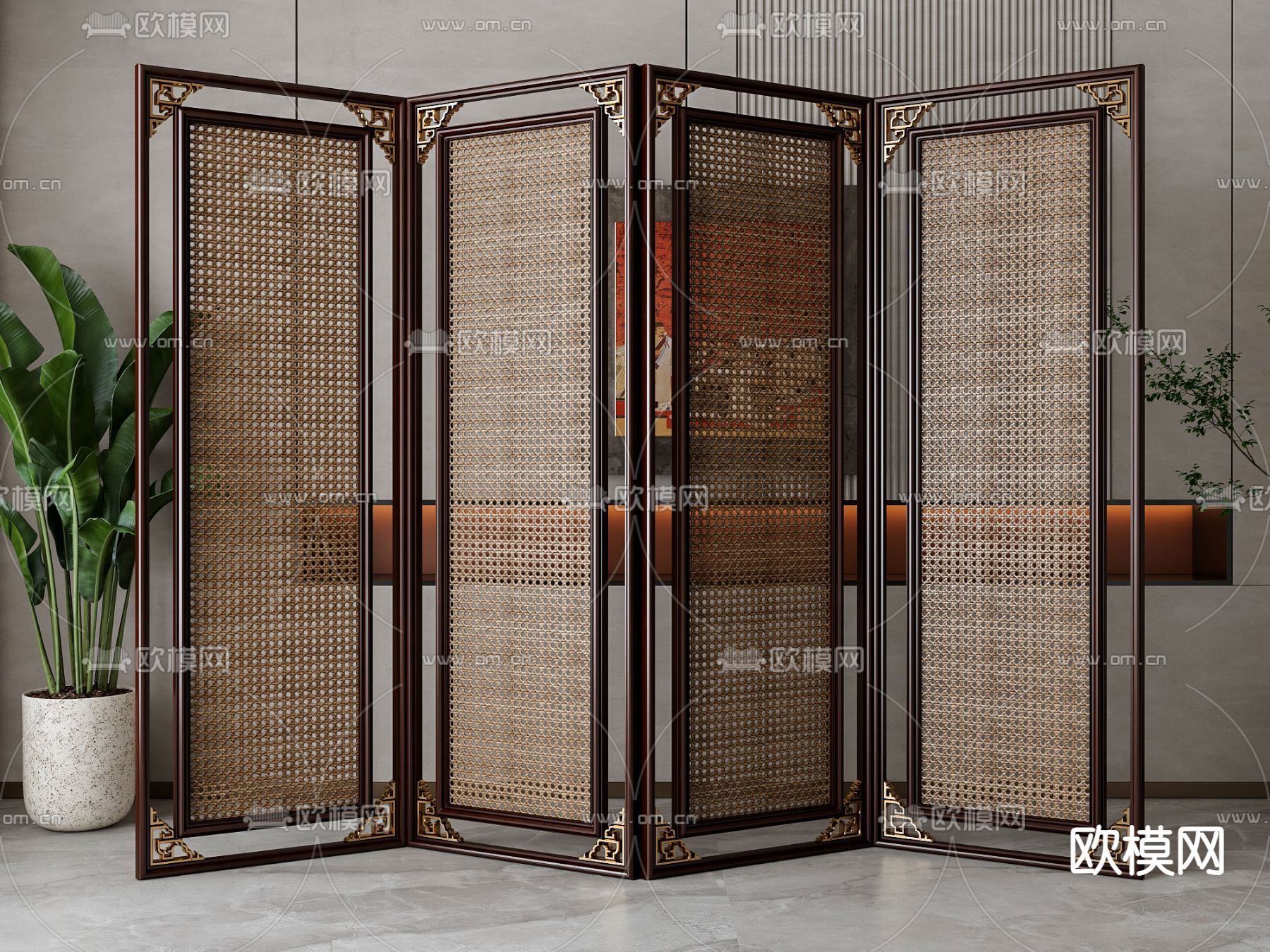 新中式屏风3d模型下载