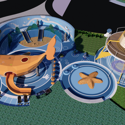  现代儿童乐园 海洋主题游乐园su模型 