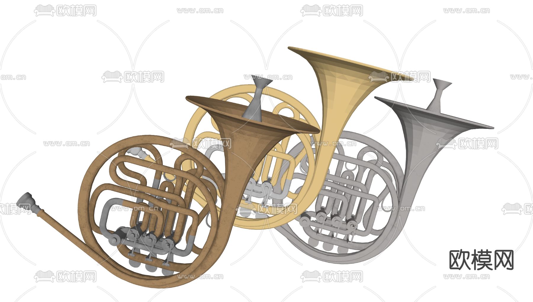 萨克斯 短笛 西洋乐器su模型下载（渲染图1）