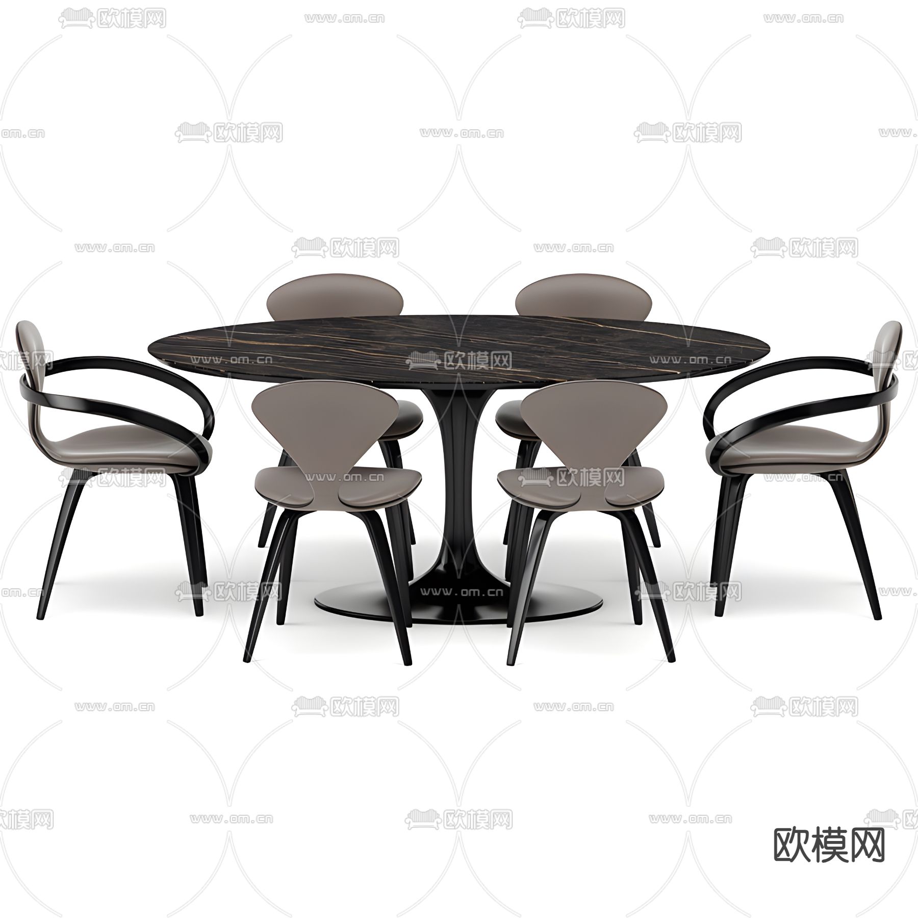 椭圆餐桌椅3d模型下载（渲染图2）