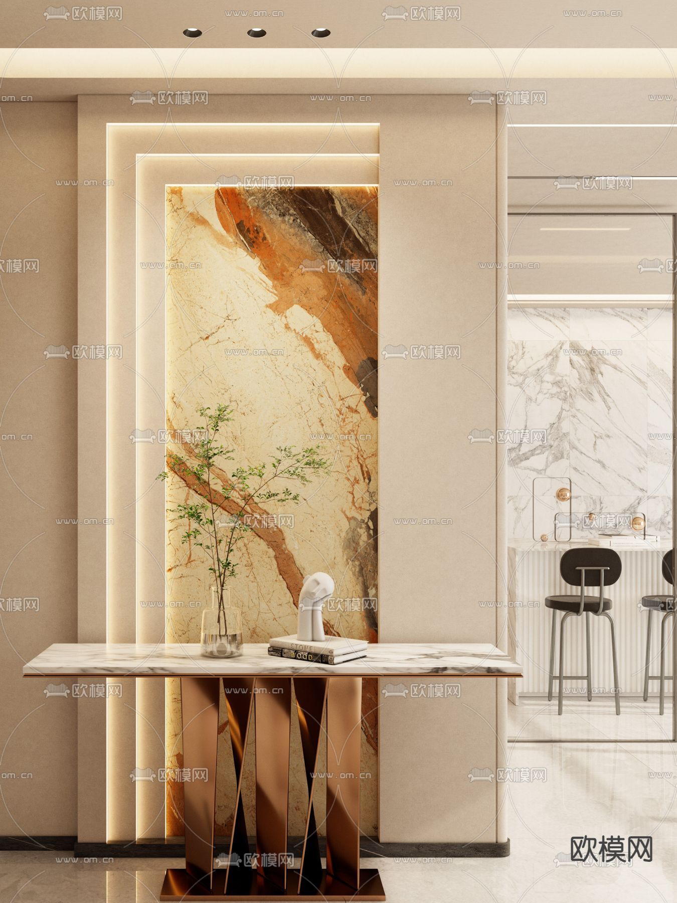 轻奢隔断 岩板隔断 端景台3d模型下载（渲染图3）