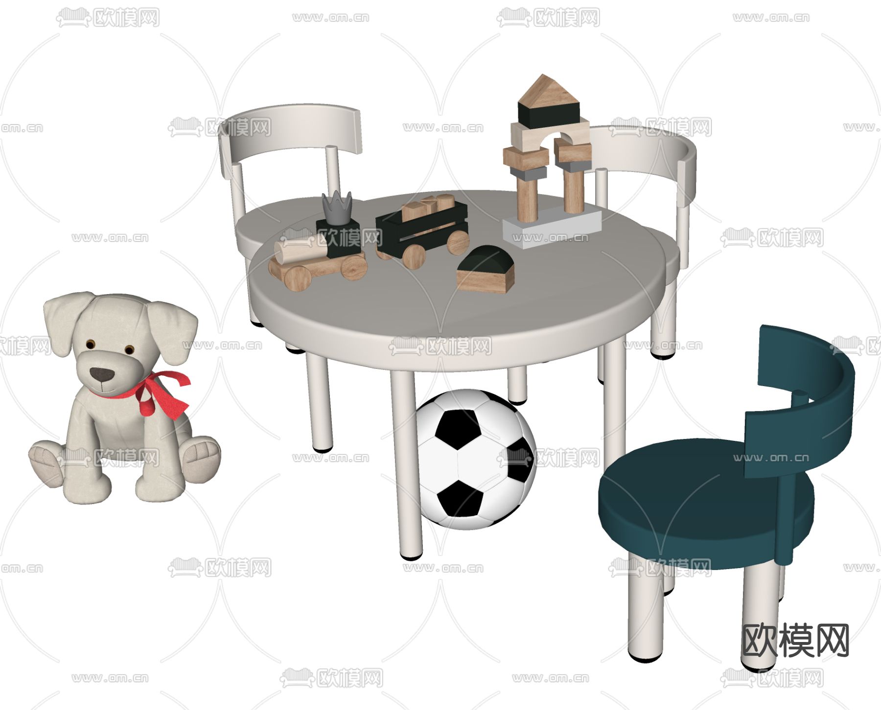 现代儿童桌椅su模型下载（渲染图1）