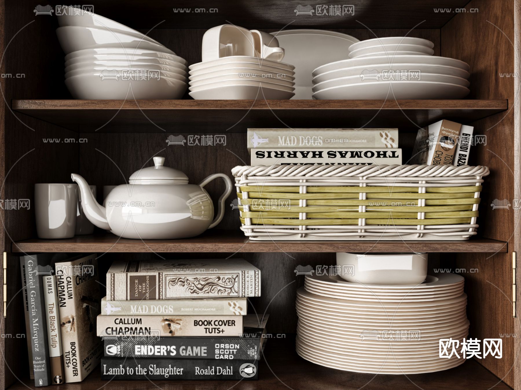 现代餐具 瓶罐 碗碟 编织盒3d模型下载