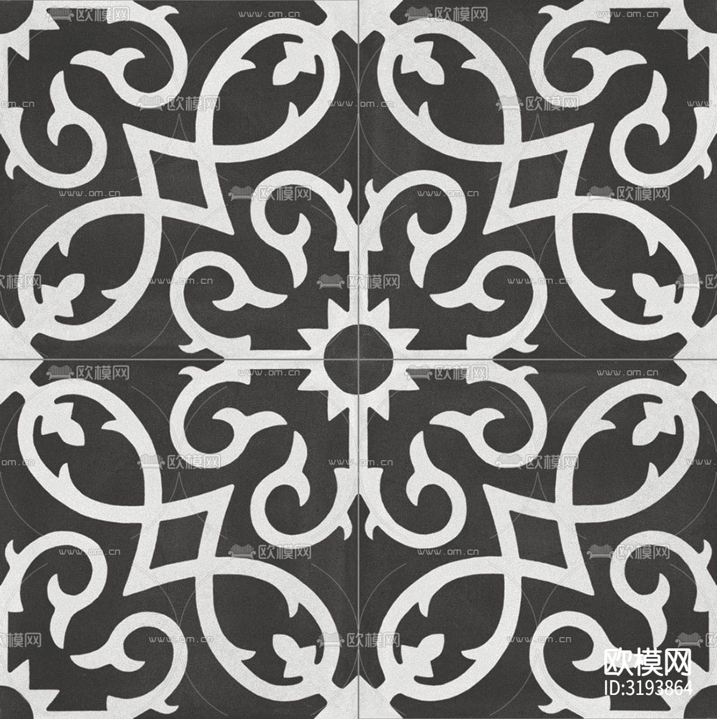 黑色现代简约花砖 拼花地砖贴图下载