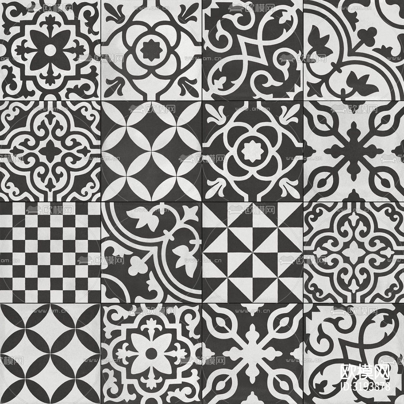 黑色现代简约花砖 混拼地砖贴图下载