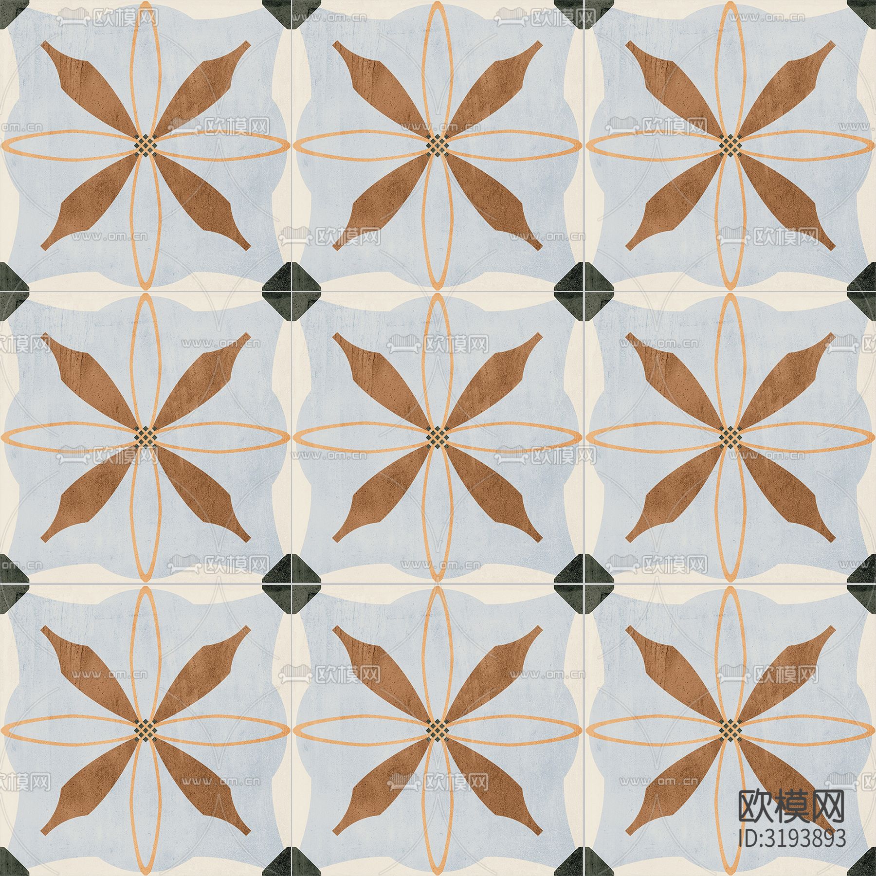 灰色现代花砖 拼花地砖贴图下载（渲染图1）