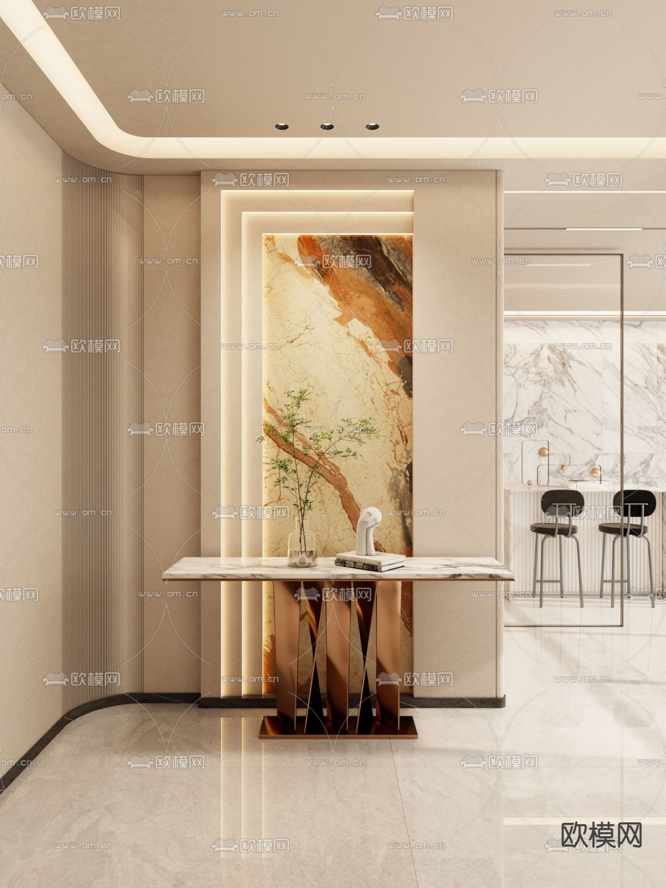 轻奢隔断 岩板隔断 端景台3d模型下载（渲染图1）
