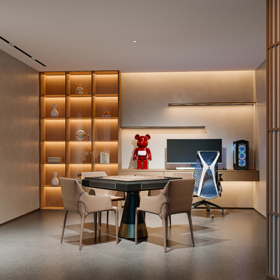  现代多功能房 麻将房 电竞房su模型 