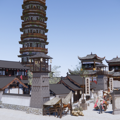  新中式古建筑群su模型 