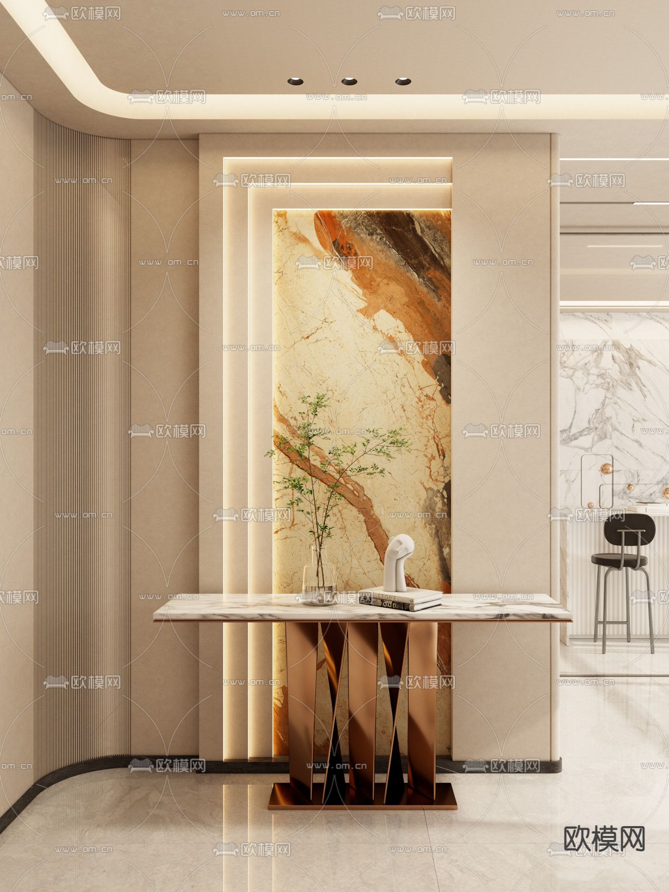 轻奢隔断 岩板隔断 端景台3d模型下载（渲染图4）