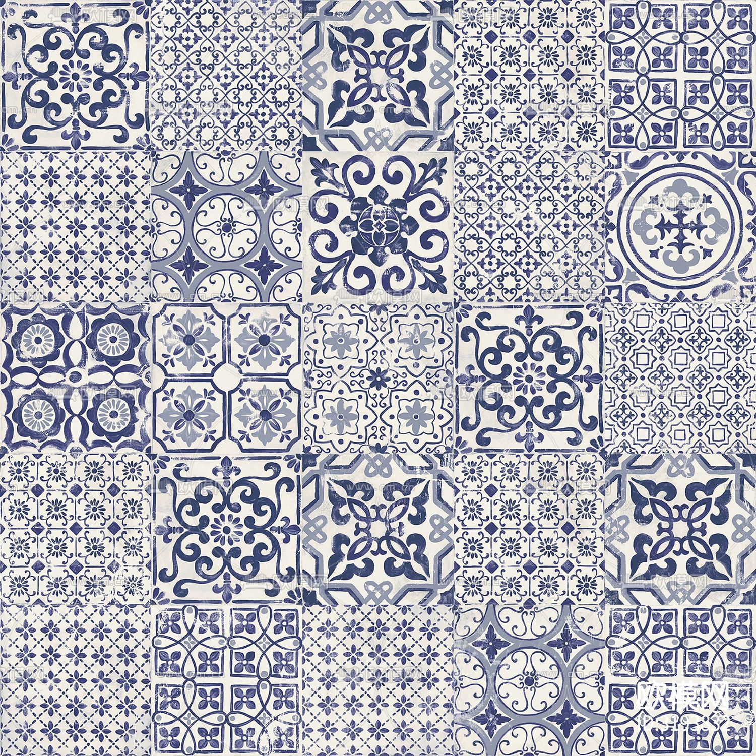 白色现代简约花砖 拼花地砖贴图下载