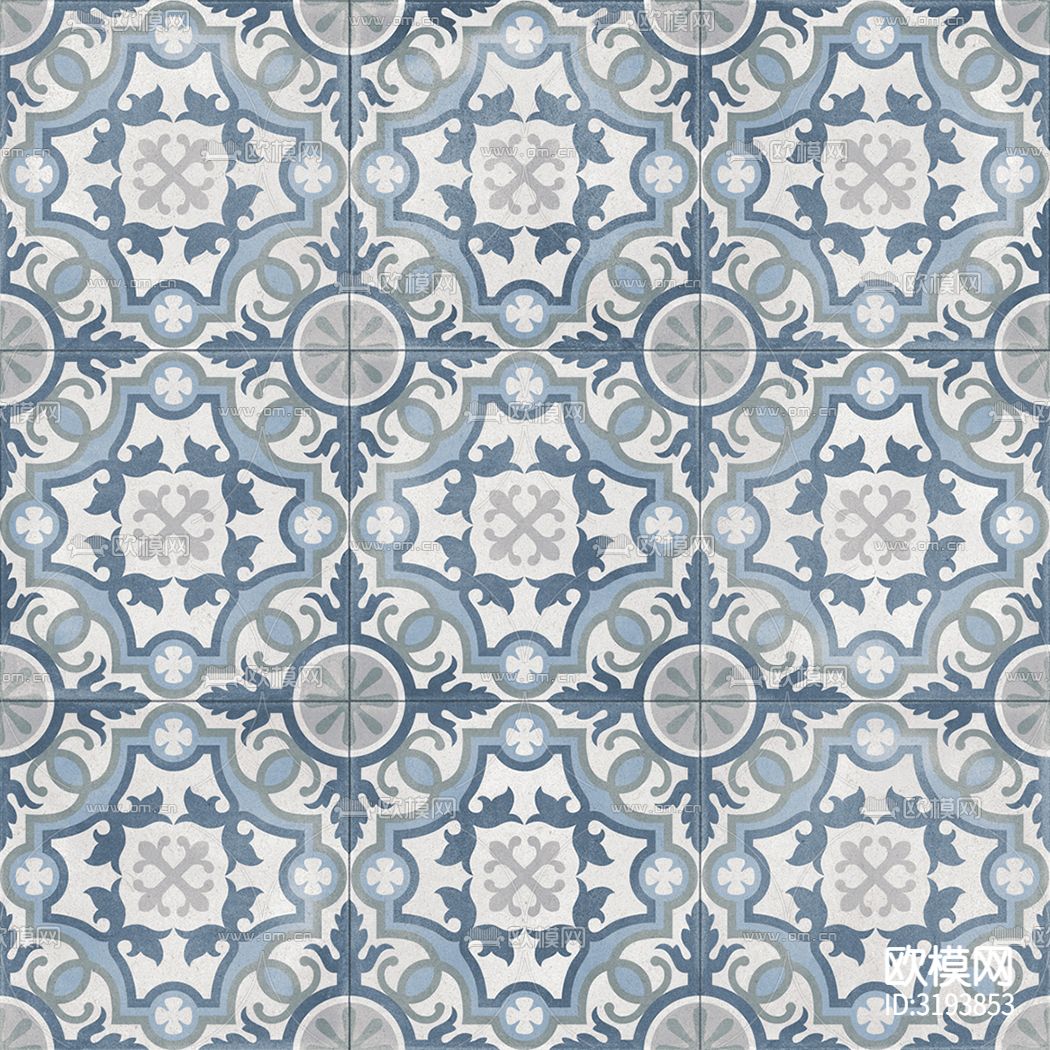 绿色花砖 拼花地砖贴图下载