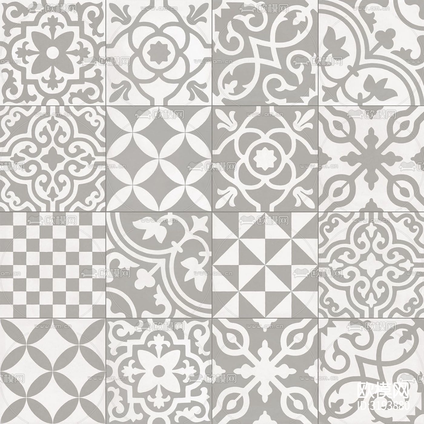 灰色现代简约花砖 混拼地砖贴图下载