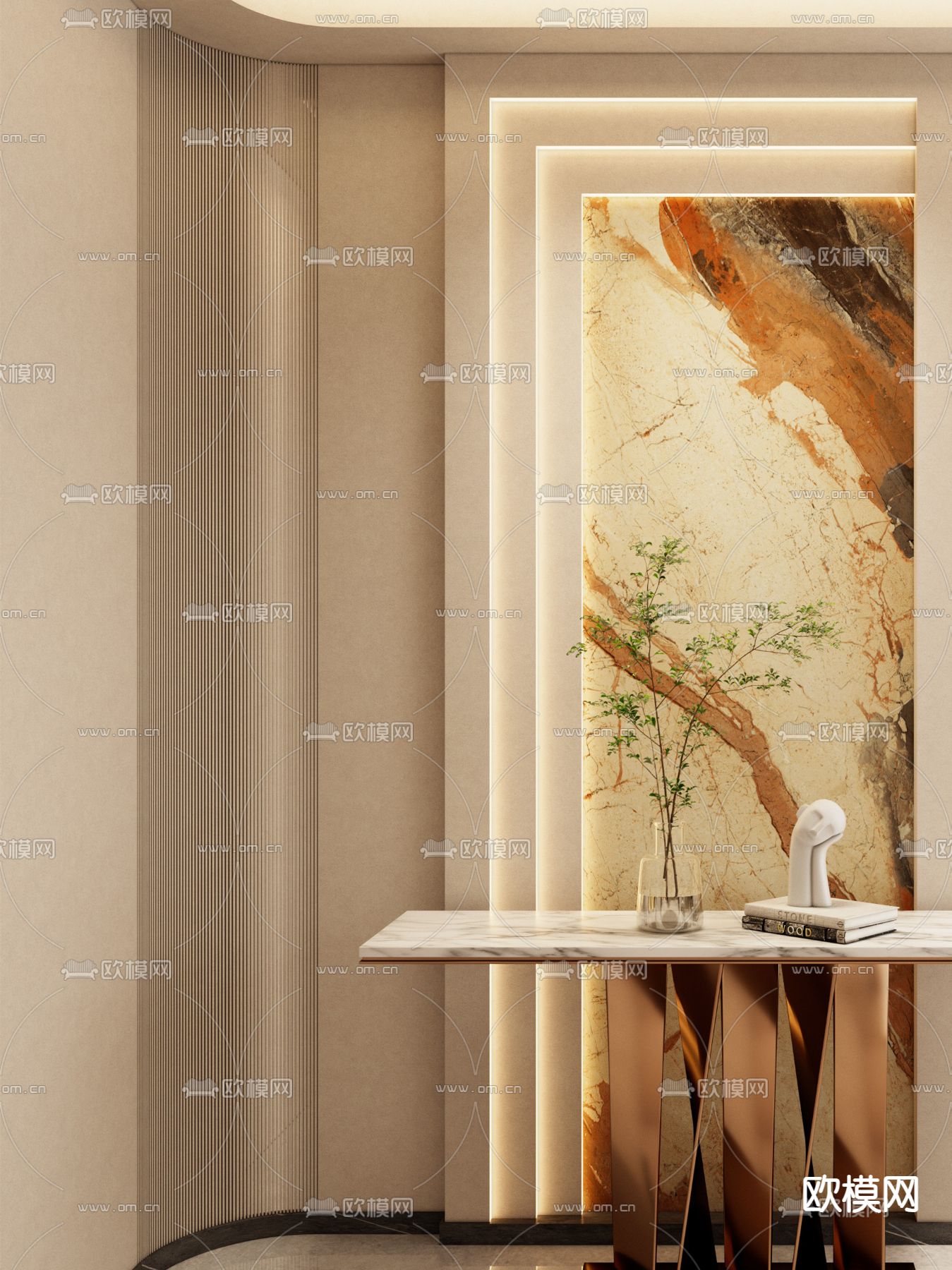 轻奢隔断 岩板隔断 端景台3d模型下载（渲染图2）