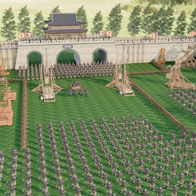  中式古城楼 战争攻城体验su模型 