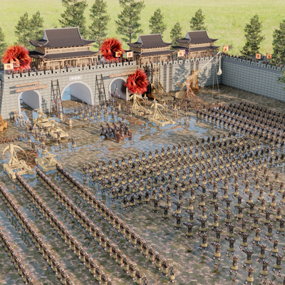  中式古城楼 战争攻城 关隘su模型 