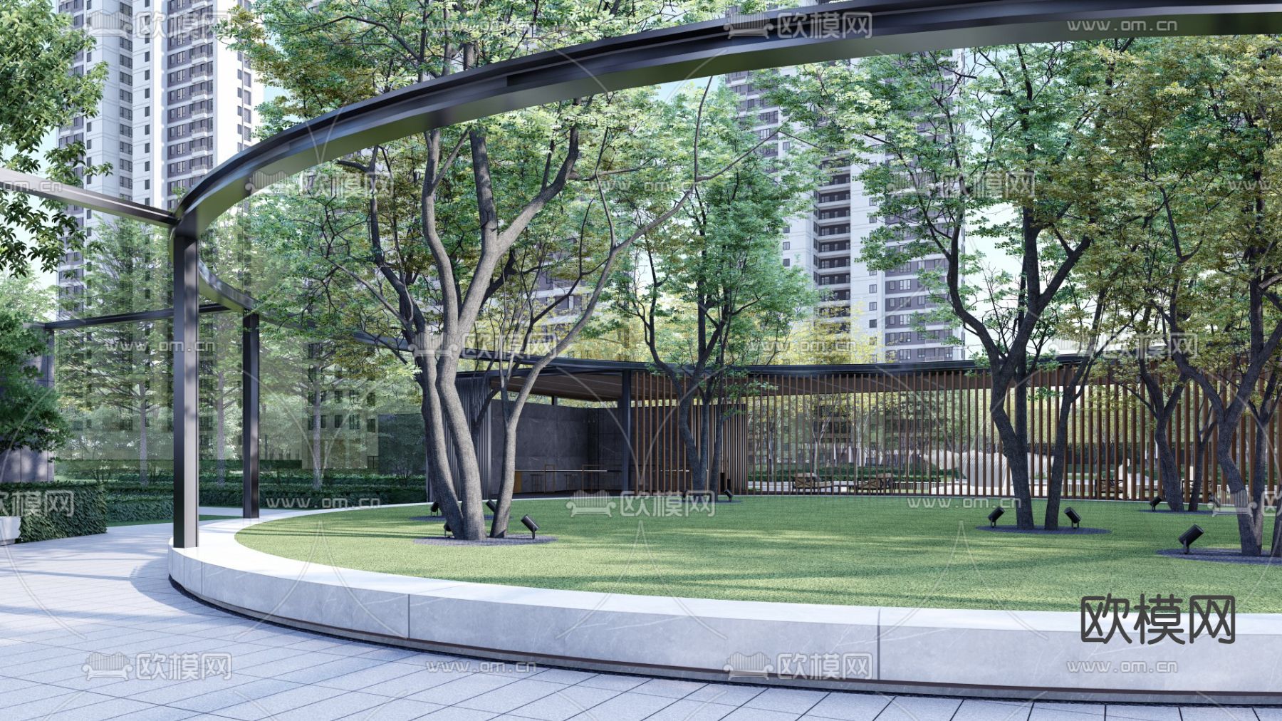 现代小区中轴廊架su模型下载（渲染图3）