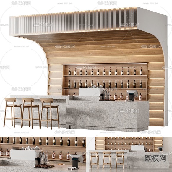 咖啡厅操作台 酒吧吧台3d模型下载(渲染图1)