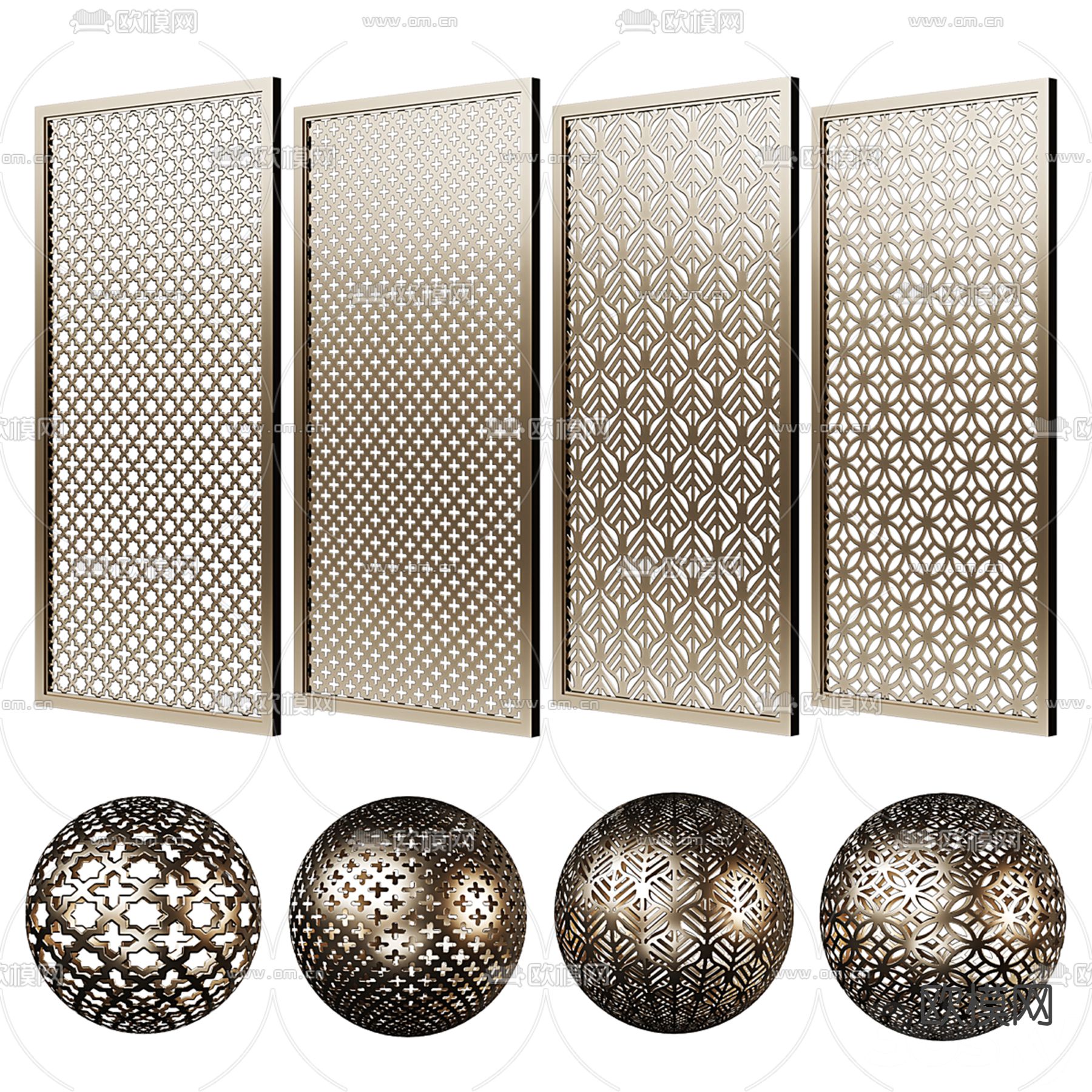 中式金属屏风 镂空屏风3d模型下载（渲染图1）
