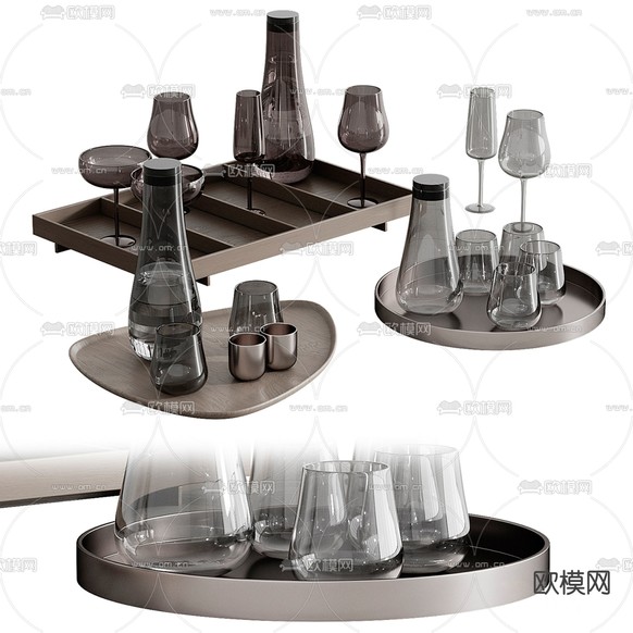 酒具用品 酒瓶 酒杯 高脚杯3d模型下载(渲染图1)