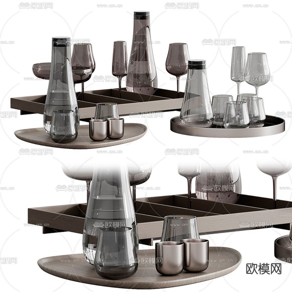 酒具用品 酒瓶 酒杯 高脚杯3d模型下载(渲染图2)