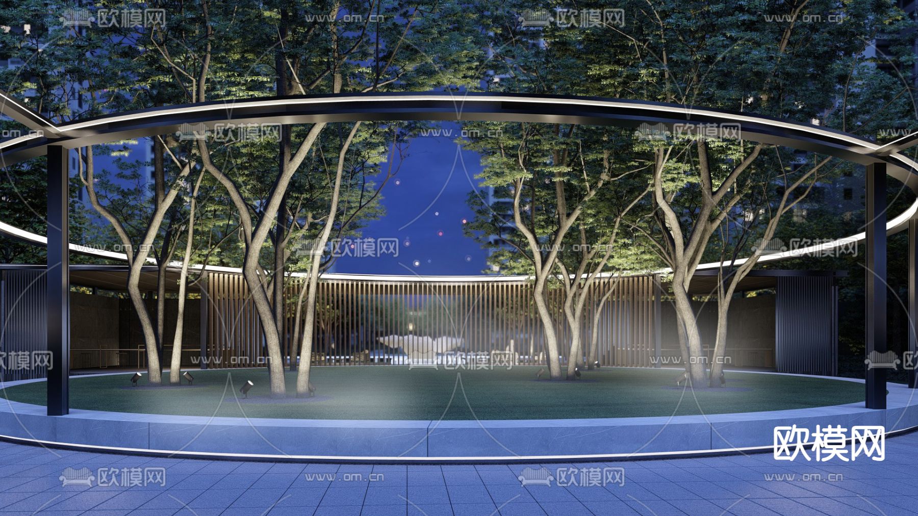 现代小区中轴廊架su模型下载（渲染图1）