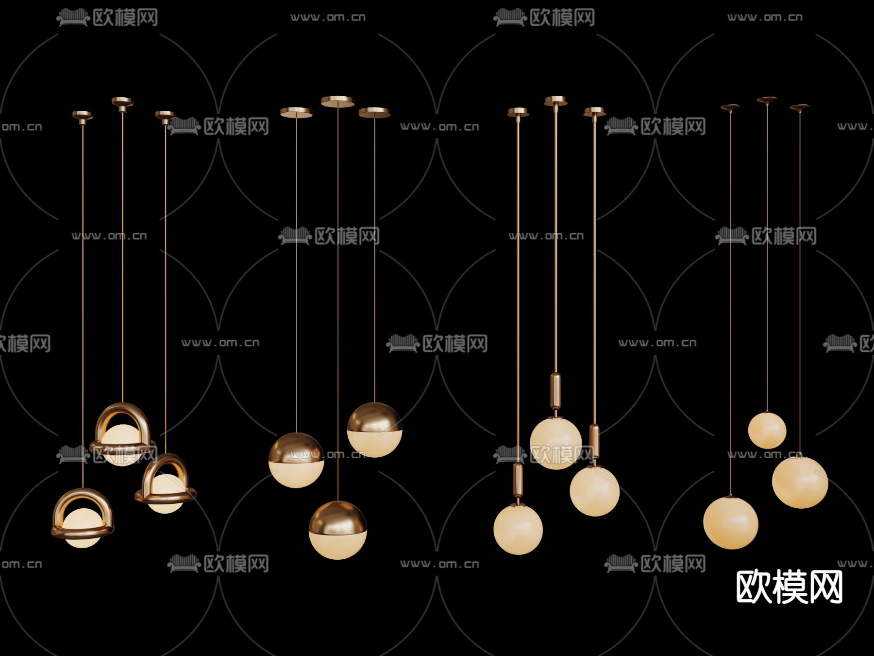 球形小吊灯 艺术灯 玻璃球灯3d模型下载_ID15201222_3dmax免费模型-欧模网