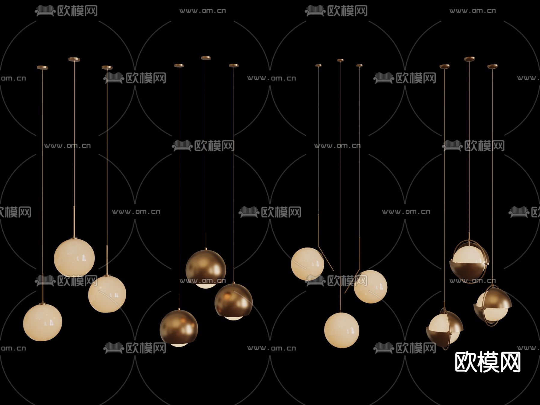 球形小吊灯 艺术灯 玻璃球灯3d模型下载_ID15201219_3dmax免费模型-欧模网
