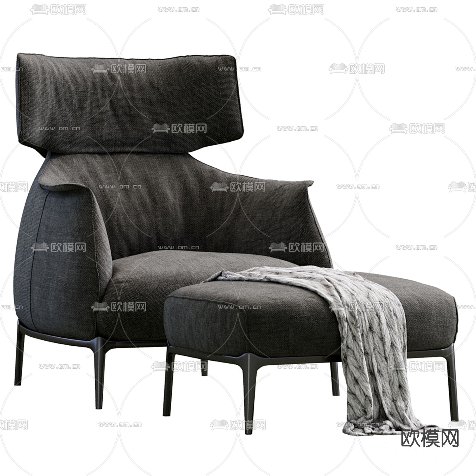 Poltrona Frau皮革椅子 休闲椅3d模型下载（渲染图2）