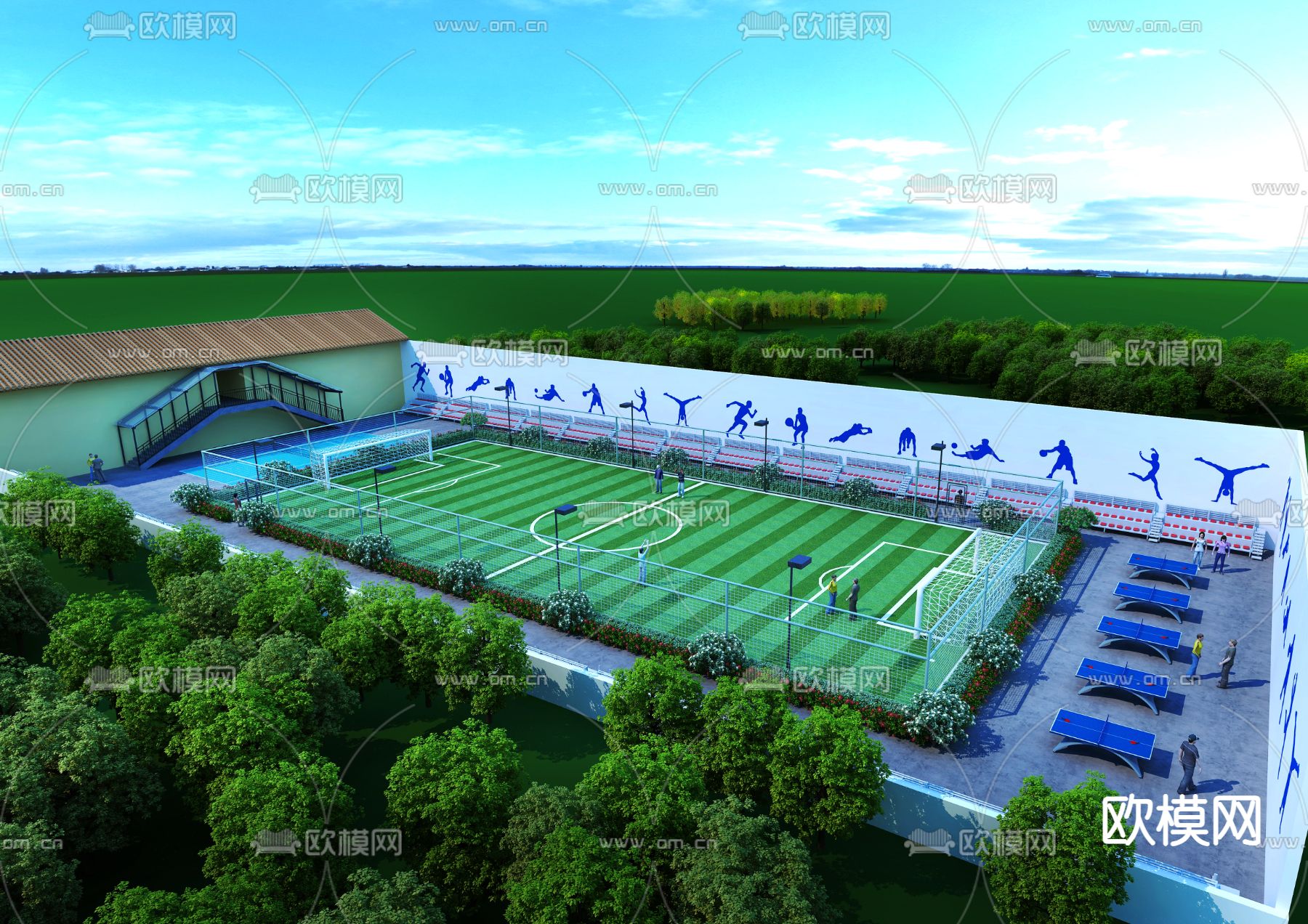 足球场 乒乓球场3d模型下载（渲染图1）