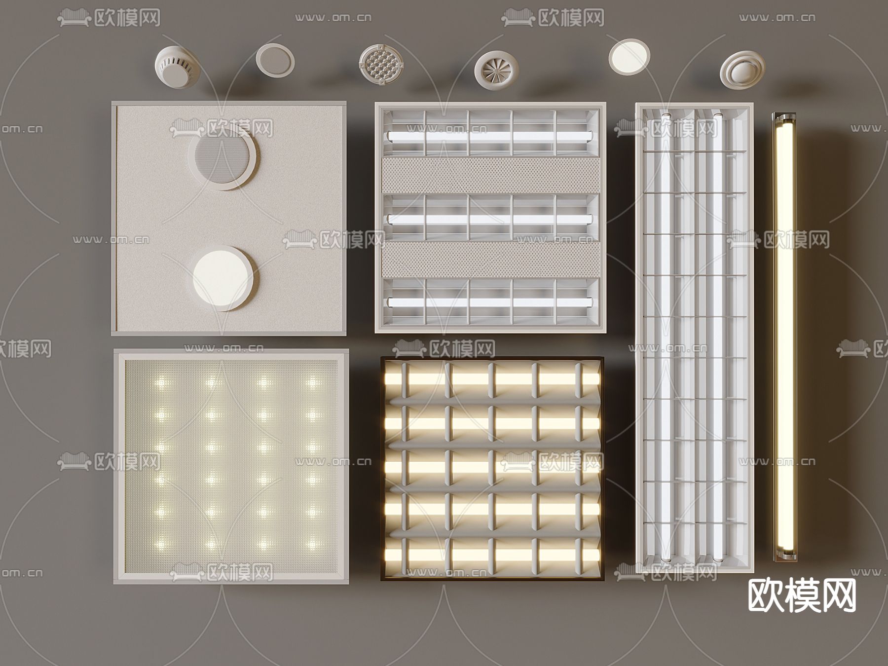 格栅灯 嵌入式明装格栅灯 灯管su模型下载（渲染图1）