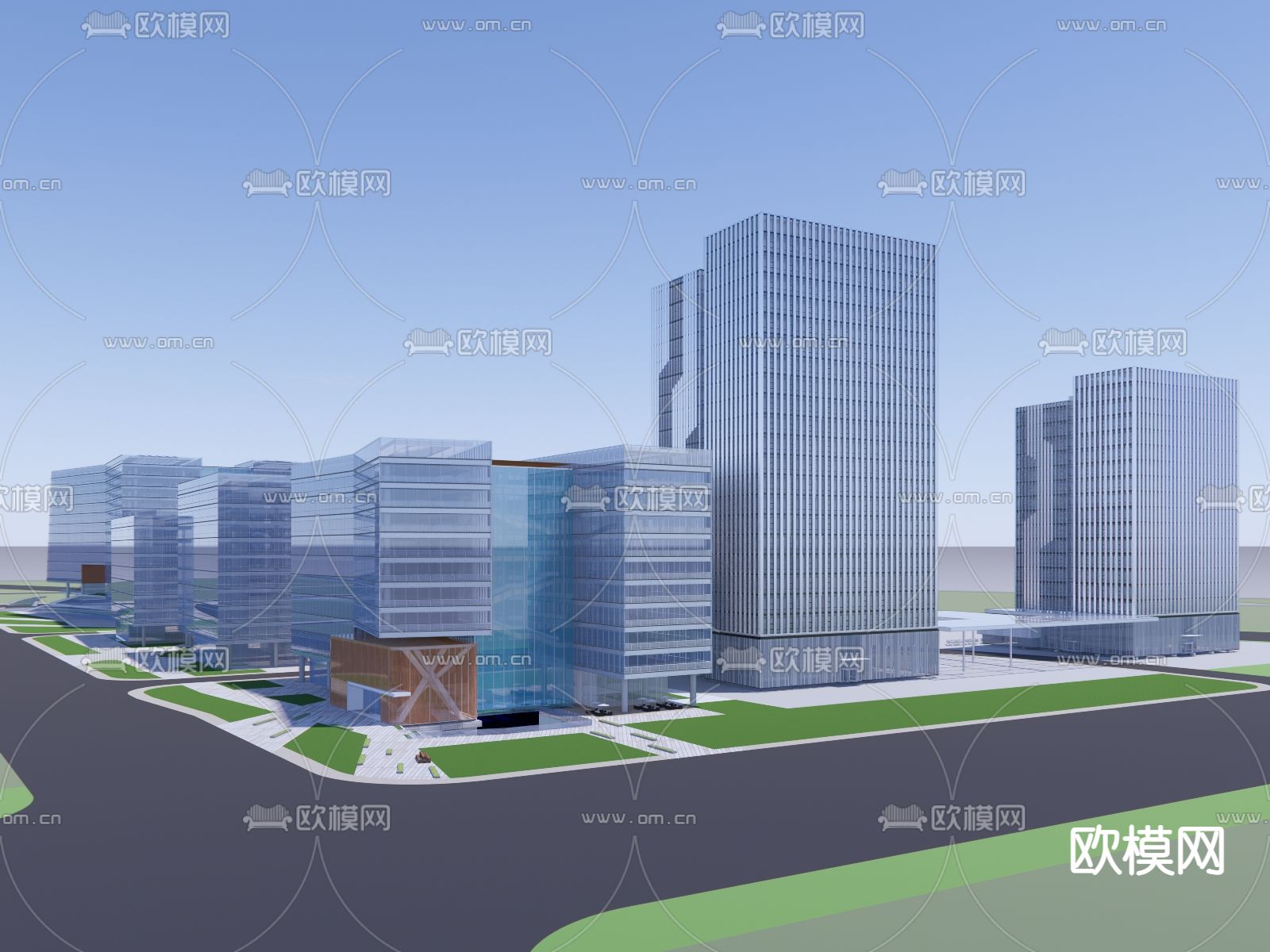 办公产业园区鸟瞰su模型下载（渲染图4）