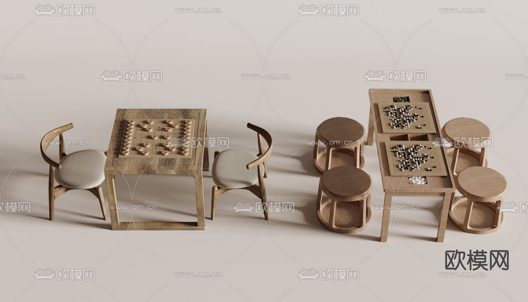 象棋桌 围棋桌su模型下载（渲染图2）