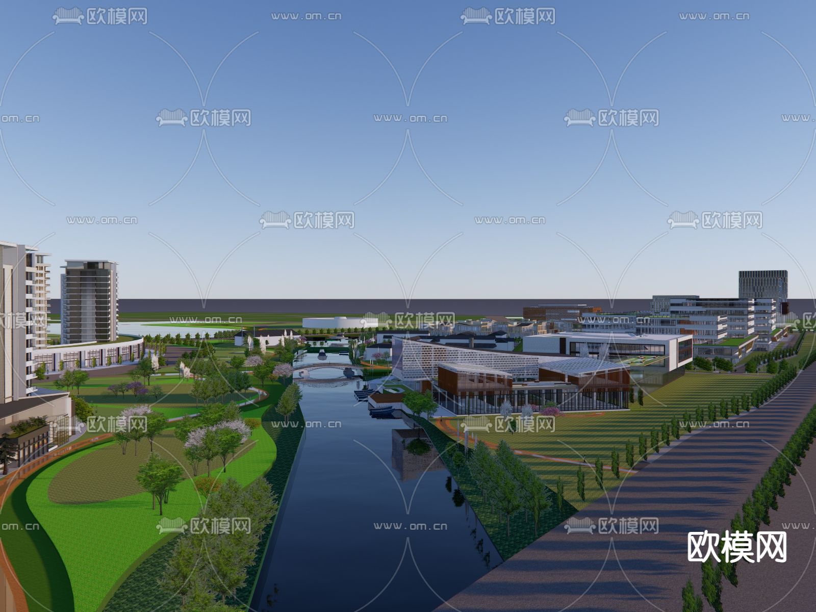 办公产业园区鸟瞰su模型下载（渲染图2）