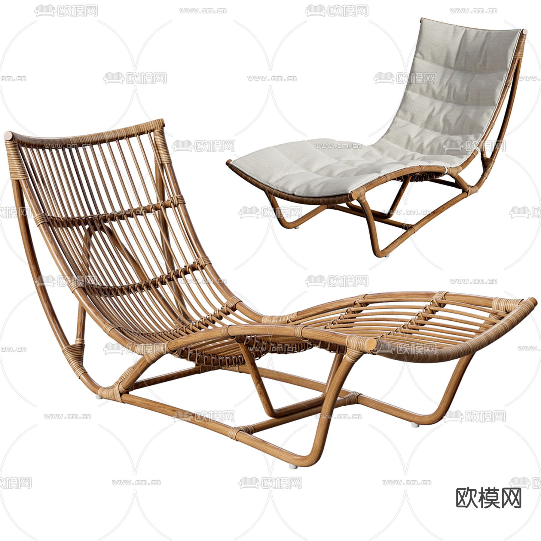 户外躺椅 藤编躺椅3d模型下载