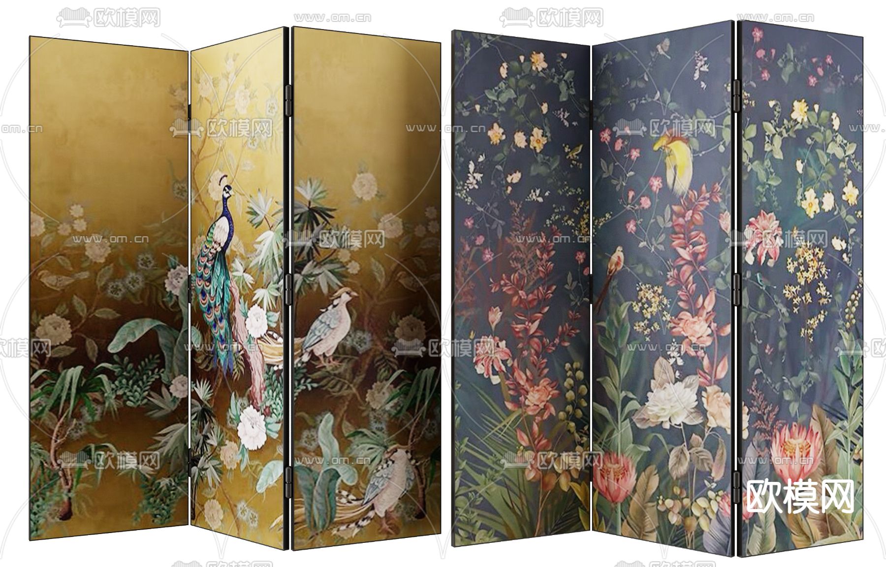 法式花鸟屏风3d模型下载