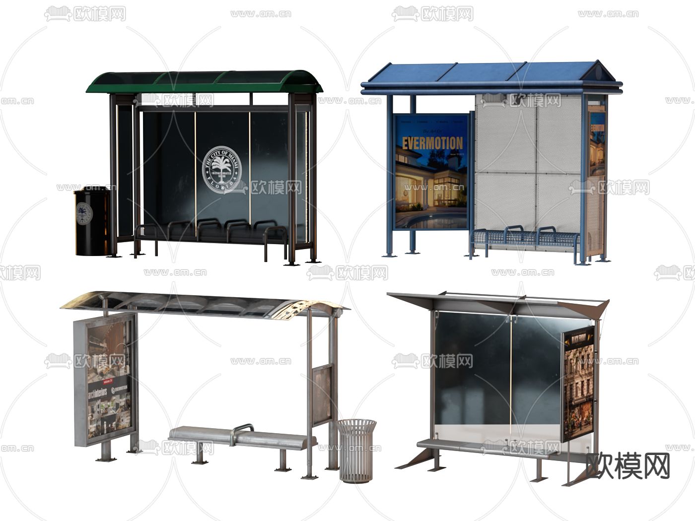 公交站台 候车亭3d模型下载