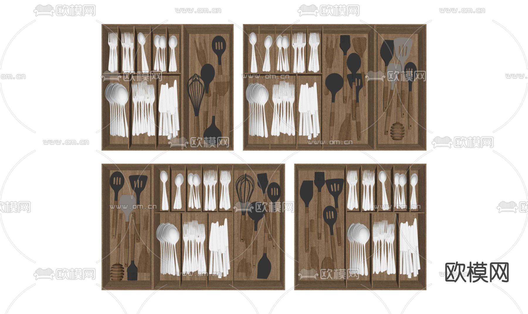 刀叉勺铲 餐具托盘su模型下载（渲染图1）