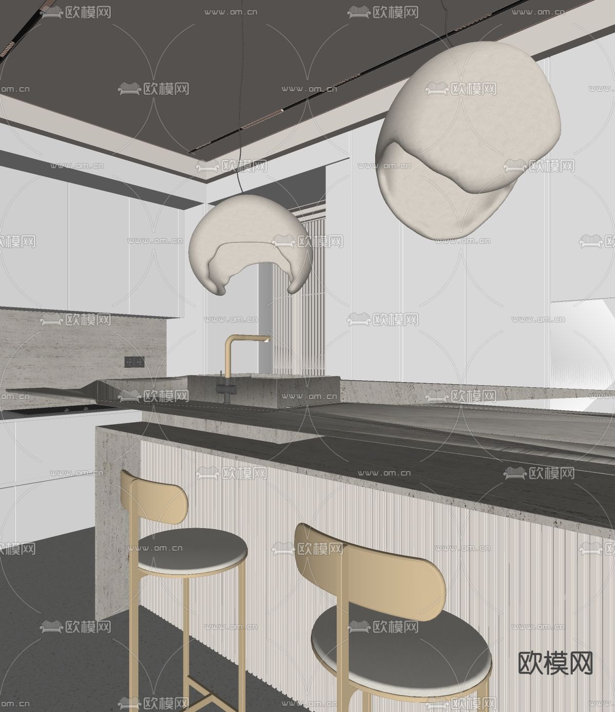 侘寂风厨房su模型下载（渲染图1）