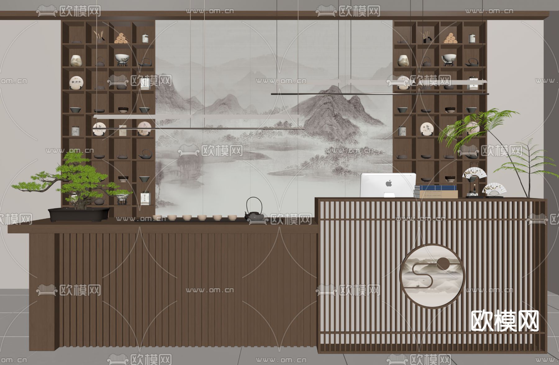 新中式前台su模型下载（渲染图1）