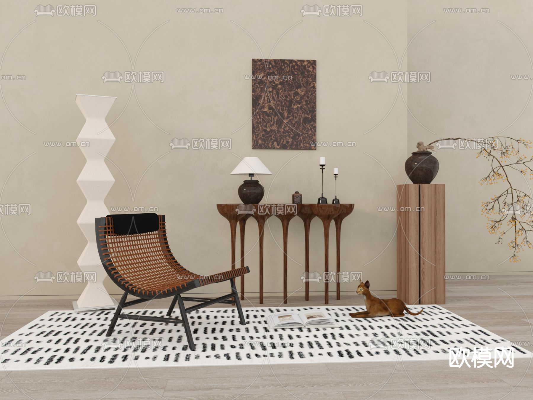 侘寂单人椅 躺椅 端景台3d模型下载