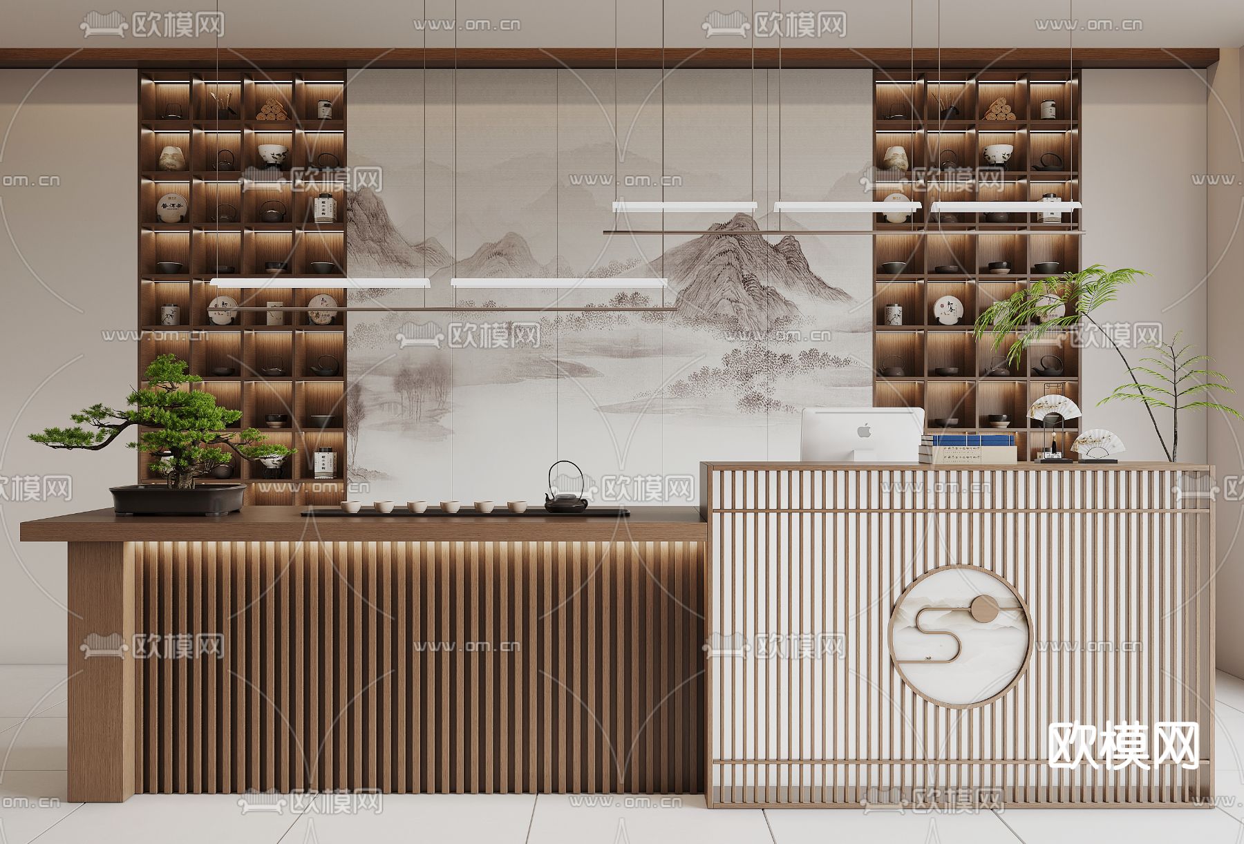新中式前台su模型下载（渲染图2）