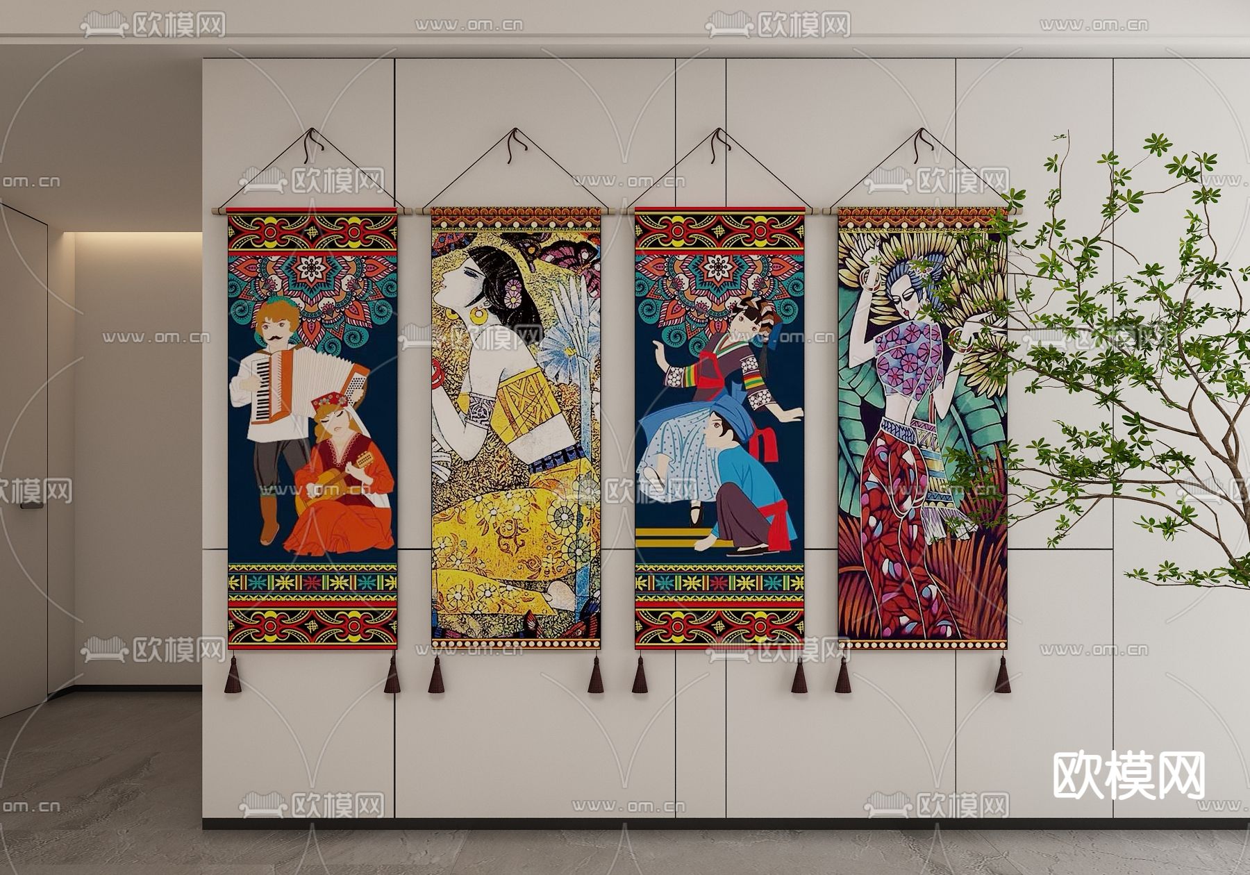 东南亚泰式画 卷轴画 装饰画 挂画3d模型下载